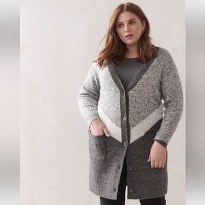 Like New Addition Elle Button-Front Colour-Block Cardigan, Size 1X